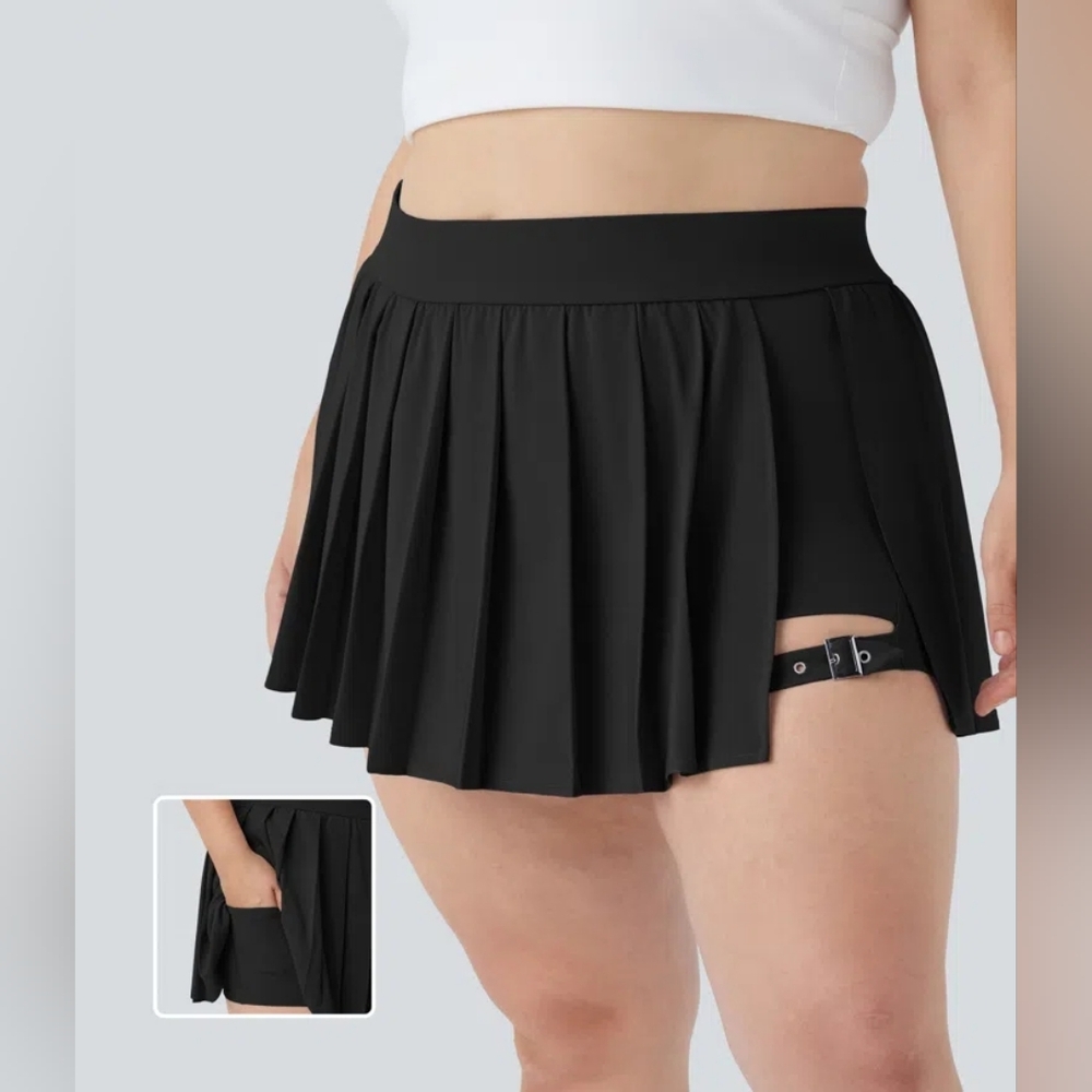 NWT Halara Breezeful High Waisted Pleated 2-in-1 Pocket Buckle Micro Mini